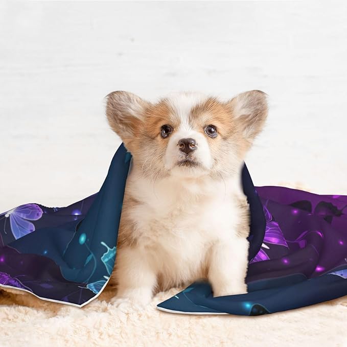 Pet Blanket for Travel and Home, Background with Night Butterflies, Reversible Plush Dot Design with Soft Grip Texture on One Side Perfect for Car Seats Moving Vehicles
