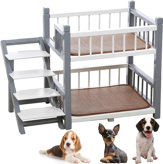 Dog Bunk Bed Small for Small Medium Large Dogs Pet, Removable Double Layer Pet Bed with Stairs,Gray,22x18x24