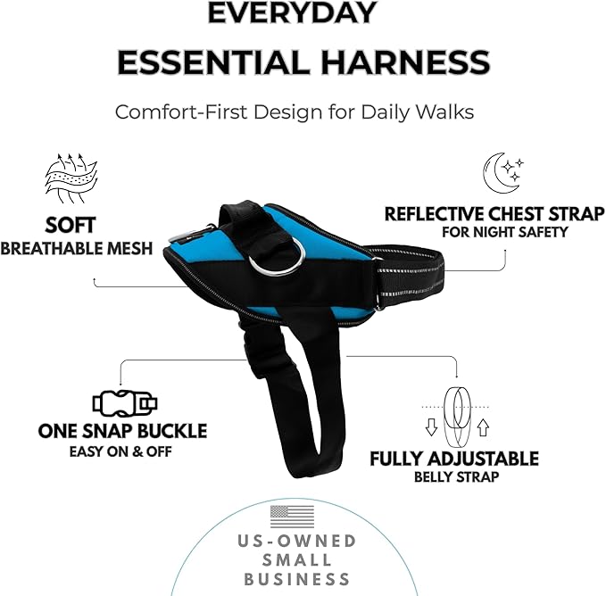 ShawnCo Essential Dog Harness, No-Pull Pet Vest with 3 Leash Clips, No Choke, Reflective, Adjustable and Padded, for Easy Walking and Training for Small, Medium and Large Dogs (Oceanic Blue, XL)