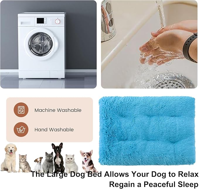 Dog Crate Mat, Dog Bed for Large Dogs, Comfy Fluffy Kennel Pad Anti-Slip for Dog beds & Furniture, Quilted Dog Bed for Pets for Medium/Small Dogs Cats (Color : Blue, Size : 25x18)
