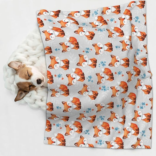 Two Sided Pet Cuddler Blanket for Anxiety Calming, Cute Fox, Reversible Plush Design with Bubble Dot Pattern Provides Familiar Surface Anywhere