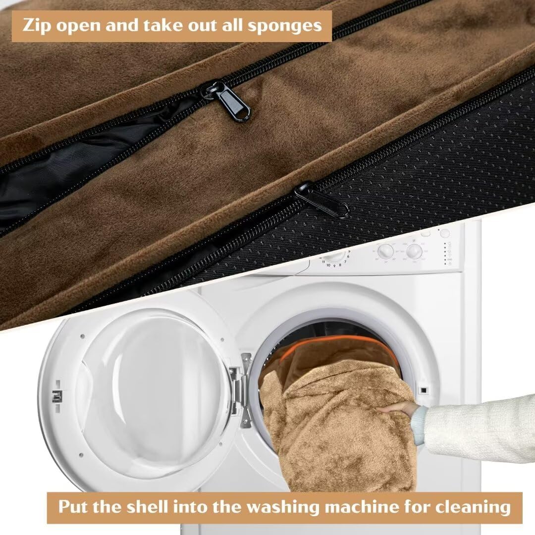 Comfort Expression Cooling Dog Beds Orthopedic, Waterproof Memory Foam Dog Bed for Large Dogs, Washable Dogs Beds with Removable Cover, Pet Sofa Couch with Bolster(Large,Khaki Brown)