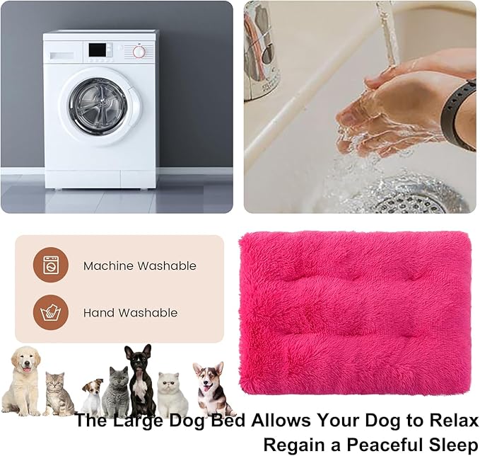 Dog Crate Mat, Dog Bed for Large Dogs, Comfy Fluffy Kennel Pad Anti-Slip for Dog beds & Furniture, Quilted Dog Bed for Pets for Medium/Small Dogs Cats (Color : Rose, Size : 36x25)