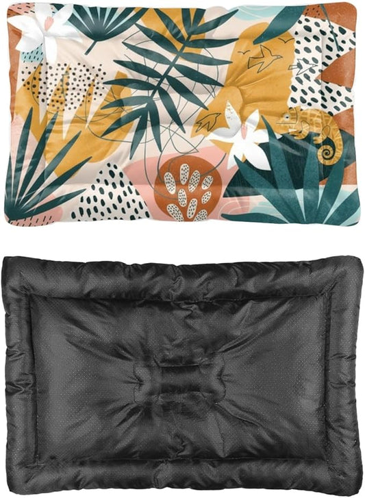 Modern Tropical Colorful Easy Clean Dog Bed Furniture Dog Crate Mat Pad for Car Crate Bed Washable Non-Slip Puppy Medium Sized Cage Mats Furniture Indoor Outdoor 36X24 Inch