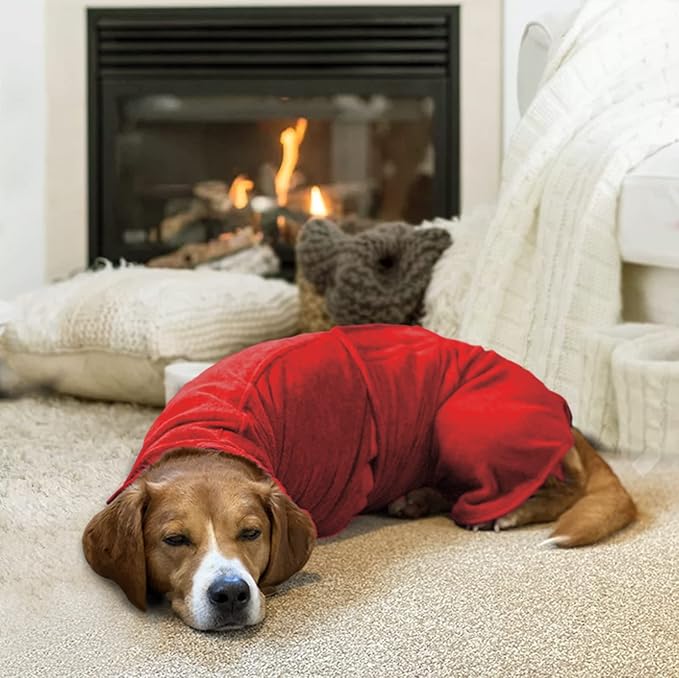 Geyecete Dog Drying Coat - Fast Drying Dog Bath Robe Towel - Microfibre Super Absorbent - Luxuriously Soft - Red - XXXL