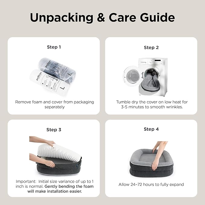 Bedsure L Plus Orthopedic Dog Beds Large Sized Dog - 360° Oval Bolster Large Dogs Bed for Senior Dogs with Waterproof Washable Cover, Big Comfort Pet Sofa Couch with Ultra-Soft Fleece, Beige, 38"