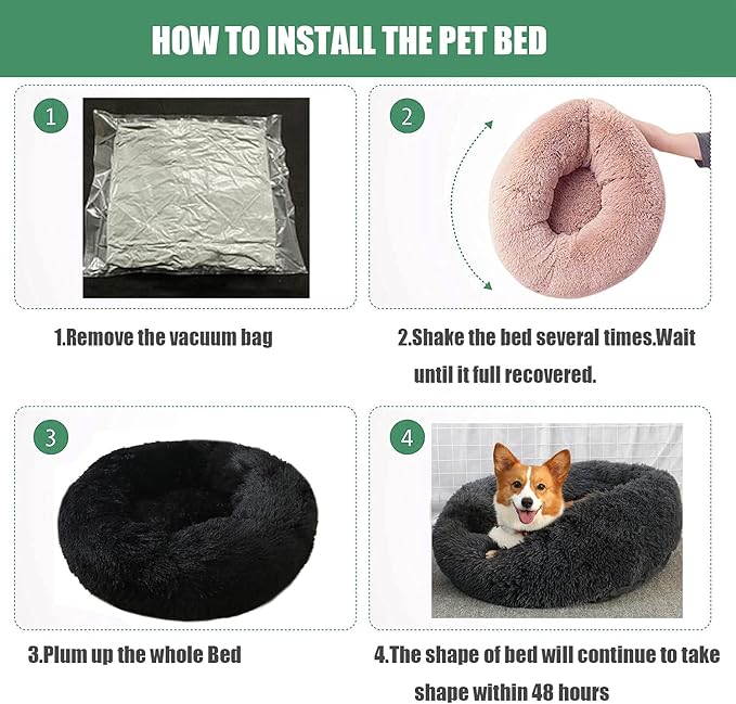 Calming Faux Fur Dog Beds Calming Donut Cuddler Dog Bed Washable Round Cat Bed Pillow Cuddler Fluffy Indoor Dog Calming Beds with Anti Slip Bottom Solid Color Coffee 47 Inch