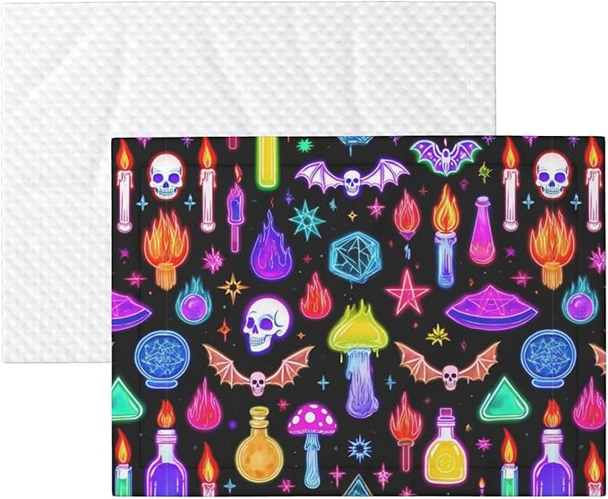 Reversible Plush Dot Pet Blanket for Dogs and Cats, Halloween Goth Skull Bat Mushroom Witchy Witch, Ultra Soft Two Sided Design with Warm Fuzzy Side and Smooth Side for Comfort