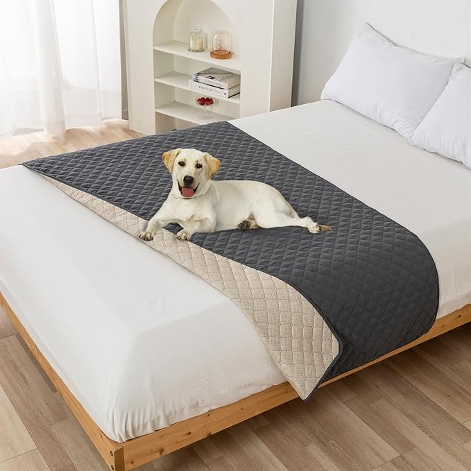 GIBZ Water Resistant Dog Bed Blanket Cover Large Anti Slip Pet Furniture Protector Washable Cat Quilted Mat for Couch, Dark Grey, 210x305cm