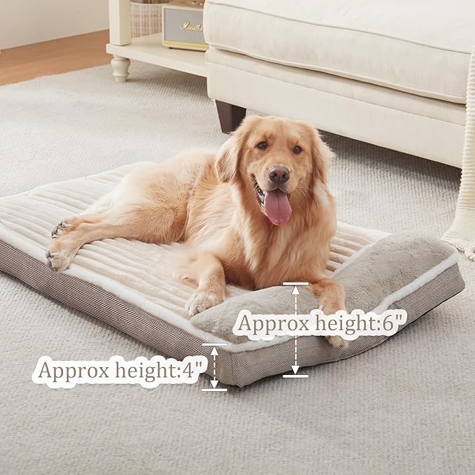 Dog Bed for Large Dogs, Dog Mattress with Pillow for Crate Kennel, Sofa pet Bed, Super Soft pet Bed for Medium, Jumbo, Small Dogs Breeds (Beige, X-Large:(40"x28"x3.5")