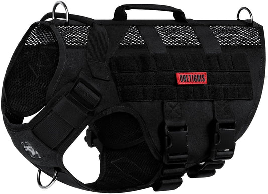 OneTigris No Pull Tactical Dog Harness for Medium Large Dogs, Mesh Design Breathable Military Dogs Molle Vests with Handles, Service Dog Vest Harness for Walking Hiking Training (XL, Black)