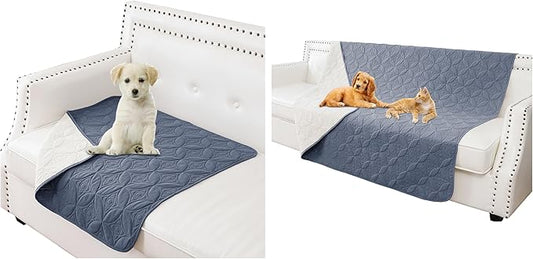 Waterproof Dog Blanket, Small Pet Couch Covers for Sofa, Chair Bed Furniture Protector from Dogs Washable and Reversible-(30"x30",Blue+Cream and 52"x82", Blue+Cream)