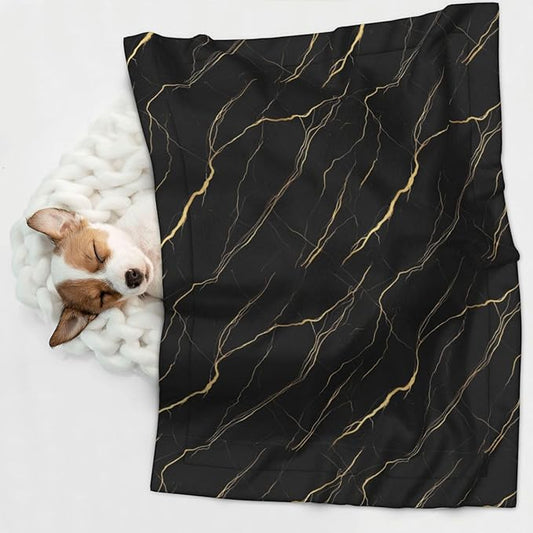 Pet Blanket for Couches and Beds, Chic Black and Gold Marble Texture, Reversible Double Sided Plush Design with Soft Bumpy Texture and Smooth Surface, Furniture Protector