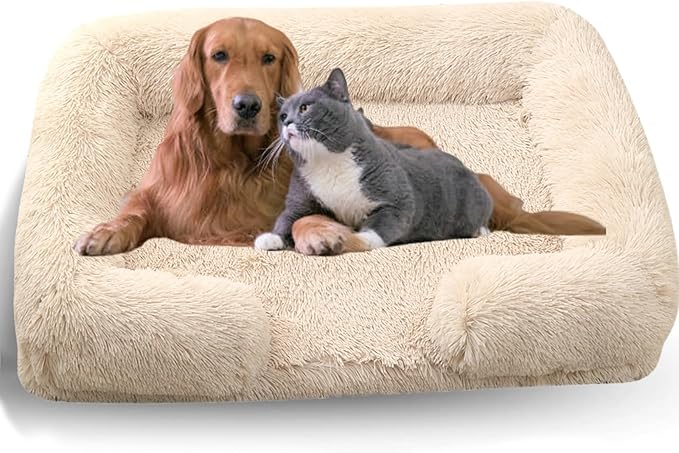 Dog Beds Medium Large Size Dog, Calming Dog Bed with Removable Washable Cover, Waterproof Lining and Nonskid Bottom(Light Brown,M)