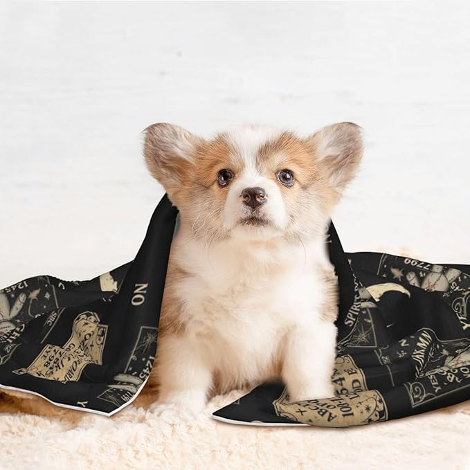 Reversible Pet Blanket for Sofa Protection Pet Comfort, Spirit Board with A Voodoo Doll Occultism Set, Double Sided Design with Cozy Nubby Nap Side and Durable Smooth Play Side