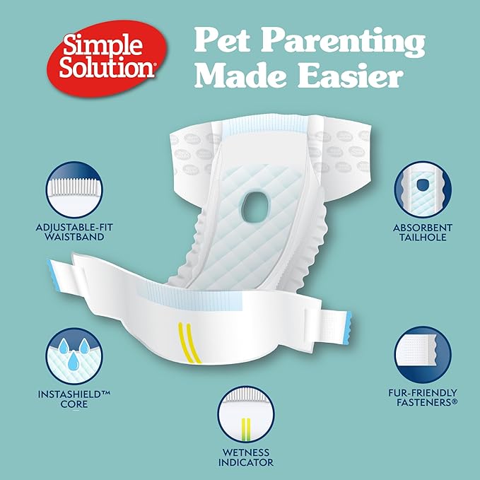 Simple Solution Disposable Female Dog Diapers, Absorbent Leak Proof Protection for Incontinence, Puppy Training, Heat Cycle, Travel, and Housebreaking, XXL Dogs, 22–37 Inch Waist, 12 Count
