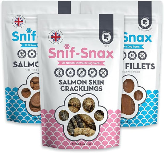Snif-Snax Salmon Variety Pack Dog Treats (3 Pack) – All Natural, Human Grade, Grain Free Training Treats for Dogs & Puppies – High Protein, Healthy Reward Snacks with Omega-3s