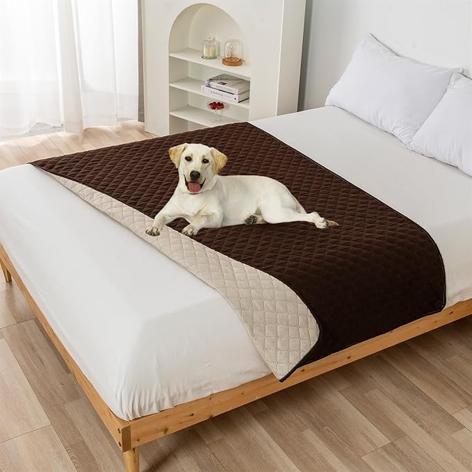 GIBZ Water Resistant Dog Bed Blanket Cover Large Anti Slip Pet Furniture Protector Washable Cat Quilted Mat for Couch, Coffee, 75x180cm