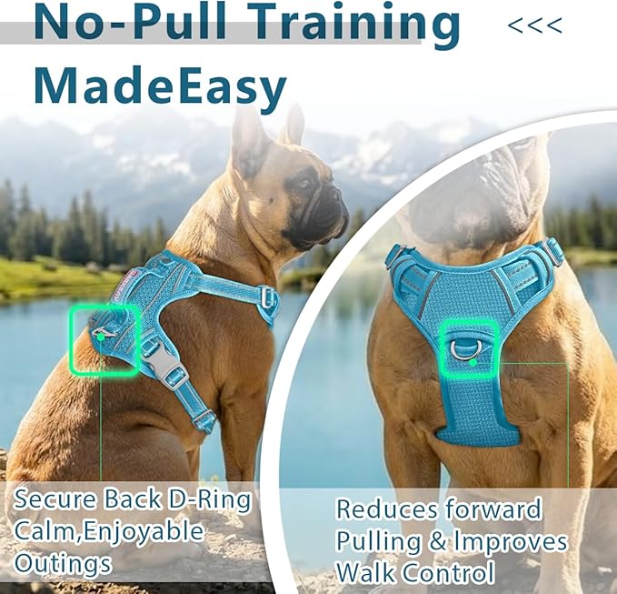 BARKBAY Dog Harness No Pull with ID Tag Pocket - Heavy Duty, Reflective, Easy Control for Large Dogs(Ocean Blue,XL)