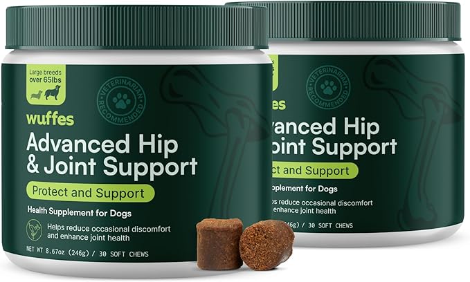 Wuffes Chewable Dog Hip & Joint Supplement - Glucosamine & Chondroitin Chews - Dog Joint Supplements & Vitamins - Extended Joint Care (Large Breed (Over 65 lbs), 60 Chews (Pack of 2))