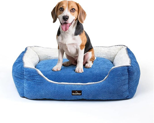 GRANDTIES Fluffy Dog Beds for Small Medium Large Dogs & Cats, Machine Washable Dog Bed, Rectangle Breathable Soft Calming Sleeping Pet Beds Warming with Waterproof & Non-Slip Bottom (M 30", Azure)