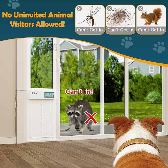 Automatic Sliding Glass Dog Door with Collar Sensor,Large Electric Doggy Door for Sliding Glass Door, Adjustable 76" to 80-11/16" Slider Height,Custom Scheduling & Anti-Pinch,Fit Dog Up to 100 Lbs (L)
