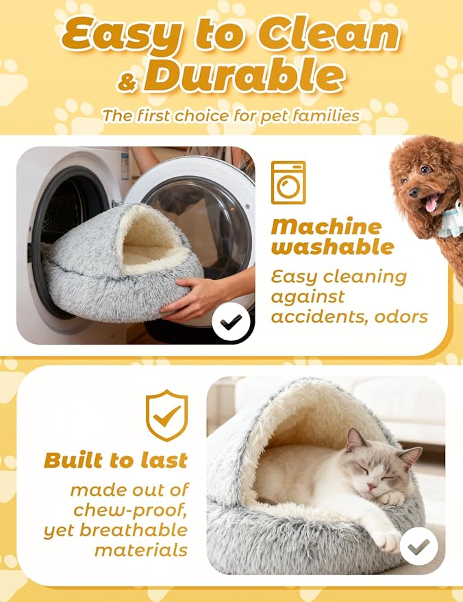 Dog Bed, Dog Bed with Cover Cave, Dual Comfort Design, Pet Bed for Small/Medium/Large Cats and Dogs, Anxiety Relief, Durable & Chew-Proof, Improves Sleep & Behaviour (Pink, 40in)