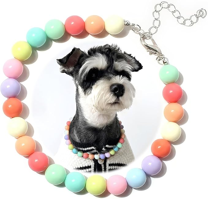 Hosiwei Dog and Cat Rainbow Beads Collar Necklace, Faux Pearls Necklace Pet Jewelry Colorful Candy Colors (Colorful, L(9.9-16.5lb))