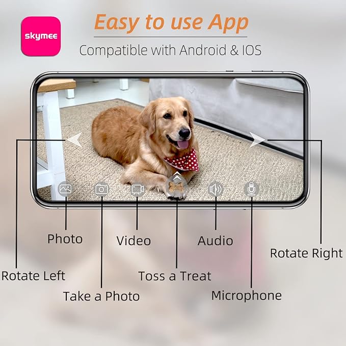 Petalk AI II Dog Camera Automatic Treat Dispenser, 5G WiFi Pet Camera with 180° Pan Full-Room View,Night Vision,Two Way Audio for Dogs and Cats,Compatible with Alexa