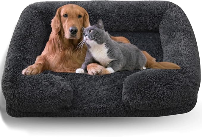 Dog Beds Medium Large Size Dog, Calming Dog Bed with Removable Washable Cover, Waterproof Lining and Nonskid Bottom(Dark Gray,M)