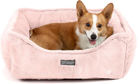 NANDOG Cloud Prive Collection Washable Cat and Dog Bed for Small to Medium Breeds – Made of Ultra Soft Micro Plush Fabric – Reversible Design with Double-Stitched Seams (Blush Pink, Medium 25”)