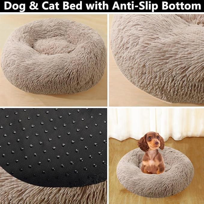Large Calming Dog Bed, 47 Inch Anti-Anxiety Donut Dog Cuddler Cat Bed, Warming Cozy Soft Dogs Round Bed, Fluffy Faux Fur Machine Washable Pet Cushion for Medium Large Dogs & Cats (Multi Color)