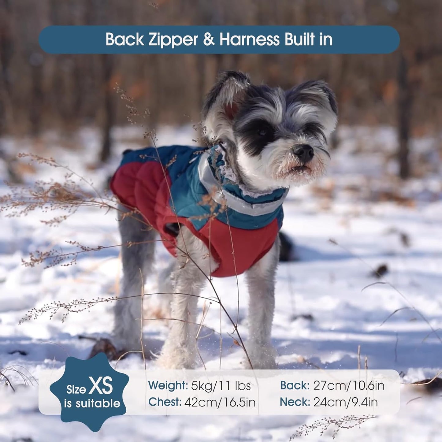 FUAMEY Dog Coat for Large Dogs,Waterproof Dog Winter Jacket with Harness Built in Puppy Cold Weather Coats Reflective Pet Vest with Zipper Warm Fleece Dogs Snowsuit Windproof Dark Blue XL
