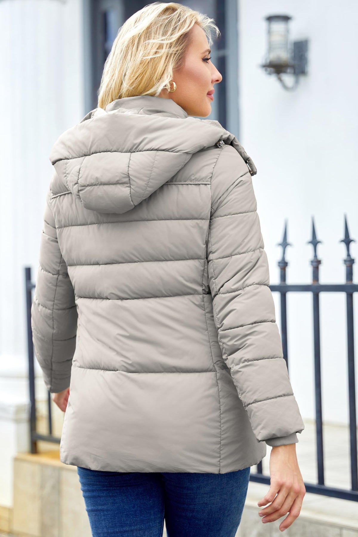 MODERN BUBBLE Womens Packable Puffer Jacket Winter Coat with Hood Warm Lightweight Thickened Down Jacket (US, Alpha, X-Large, Regular, Regular, Grey)