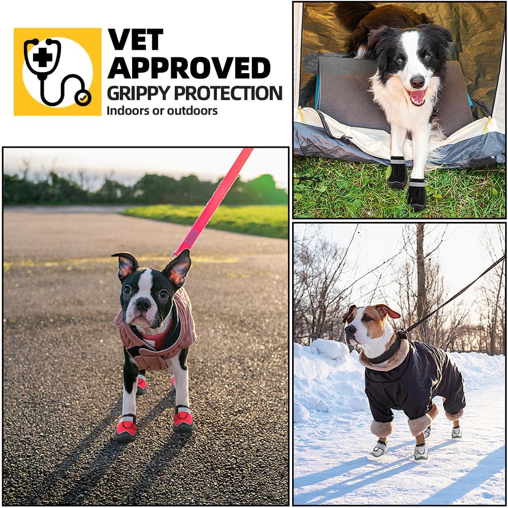 Hcpet Dog Boots for Large Dogs, Dog Shoes for Hot Pavement Winter Snow, Paw Protector Dog Booties Designed for Comfort and Breathability, Outdoor Booties for Small Medium Dogs for Hiking Black Size 3