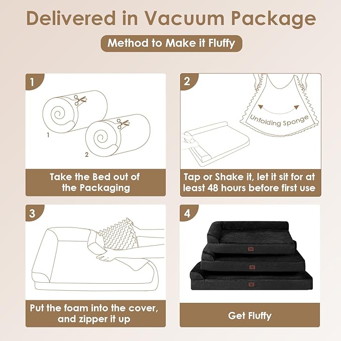 EHEYCIGA Memory Foam Dog Bed Large Size Dogs, Orthopedic Dog Bed Large with Washable Removable Cover, Waterproof Pet Sofa Couch with Nonskid Bottom, 36x27x6, Black