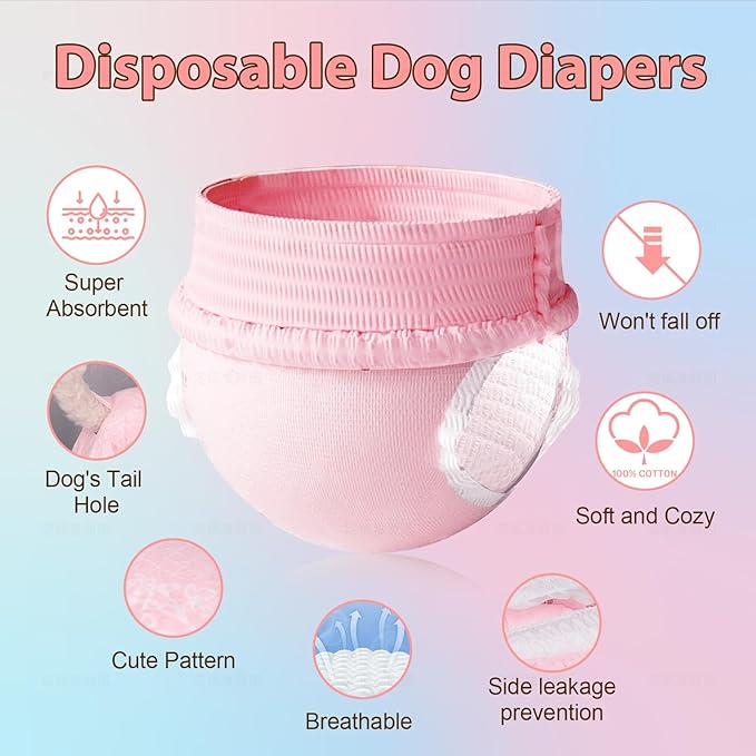 Ambreview Disposable Dog Diapers Female, Just Pull It Up, Doggie Diapers for Female Dogs, Strong Absorbency | Leak Proof, for Dogs in Heat | Elderly | Disabled, S 10 PCS