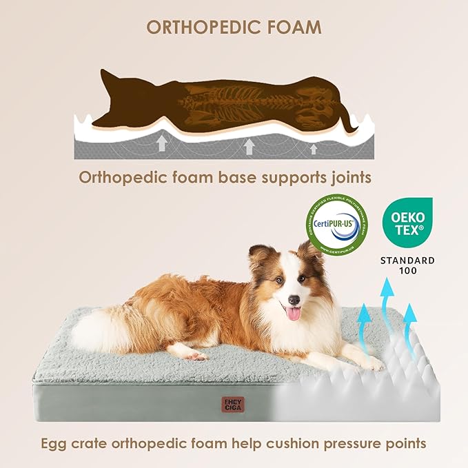 EHEYCIGA Orthopedic Dog Beds for Large Dogs with Removable Washable Cover, Greyish Green, 36x27