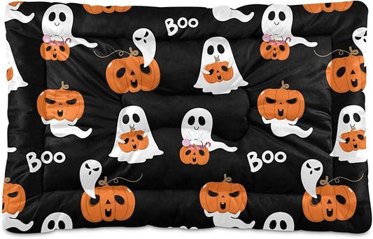 Halloween Ghost Boo Pumpkin Pet Bed Cute Dog Bed Mat Absorbing Non Slip Pad Pet Sleeping Mat for Small, Medium, and Large Dogs Puppy Cat 24 in x 18 in