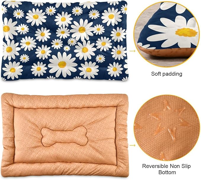 Pet Bed Daisy Floral Dog Bed Mat Absorbing Non Slip Pad Pet Sleeping Mat for Small, Medium, and Large Dogs Puppy Cat 36 in x 24 in