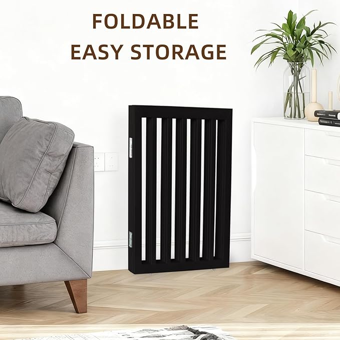 ZJSF Freestanding Indoor Dog Gate for House Foldable Wood Black Puppy Gate for Doorways Pet Gate for Stairs Extra Wide Pet Fence 24" Height 6 Panels