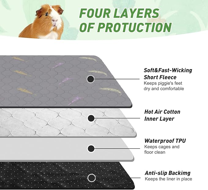 2Pcs Guinea Pig Cage Liners,Guinea Pig Fleece Cage Liners24''X60'' Super Absorbent Washable Pee Pads Reusable for Rabbit Hamster Chinchilla