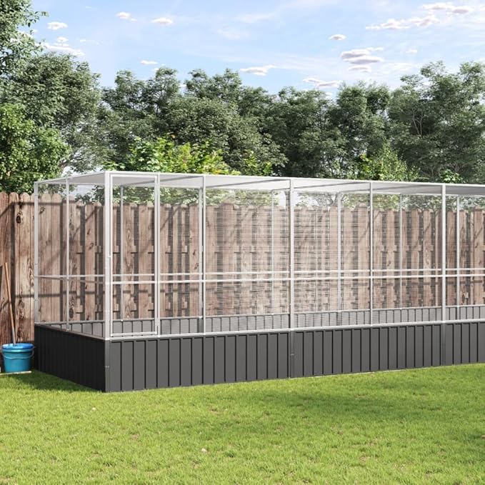 Large Metal Heavy Duty Walk-in Aviary Cage with Extension, Ample Activity Space Bird Cage with Lockable Door Also for Chickens and Rabbits, Silver 246.1"x81.5"x83.5" Steel,-520