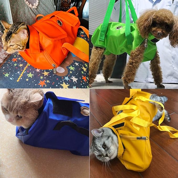 Kukaster Pet Cat’s Restraint Bag for Claw Care Nail Trimming Anti-Scratching Grooming Bag for Cats Medical Examination(Orange-m)