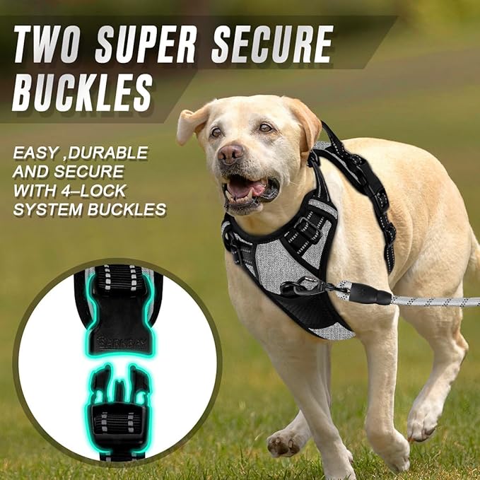 BARKBAY No Pull Dog Harness Front Clip Heavy Duty Reflective Easy Control Handle for Large Dog Walking(Flint Gray,L)