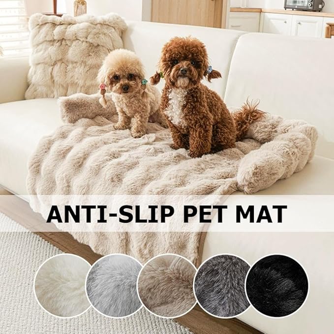 Waterproof Throw Blanket For Dogs & Indoor Cats,Dog Pad Washable Removable Couch Cover,Plush Long Fur Mat with Non Slip Silicone Base,Furniture Protector Gift for New Pet Parents,29.5"x29.5" (light)