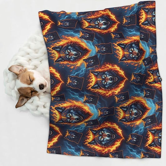 Pet Blanket for Couches and Beds, Wolf with Flame, Reversible Double Sided Plush Design with Soft Bumpy Texture and Smooth Surface, Furniture Protector