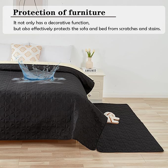 Waterproof Dog Bed Cover Pet Blanket, Soft Pet Couch Covers for Sofa Washable, Bed Couch Sofa Furniture Protector for Puppy Cat Kids (Black,75 * 180 CM)