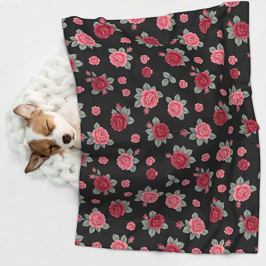 Pet Blanket for Couches and Beds, Rose Seamless Pattern Pink, Reversible Double Sided Plush Design with Soft Bumpy Texture and Smooth Surface, Furniture Protector