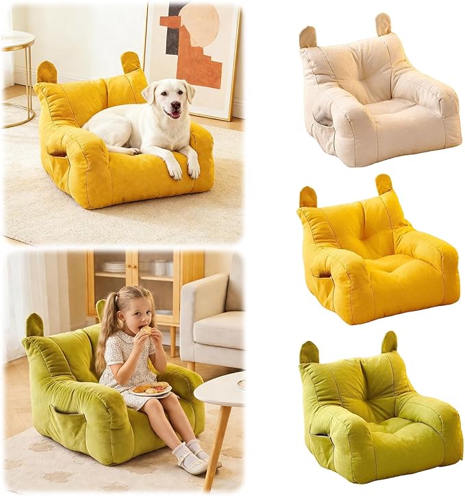 Cute Ear Pet Sofa Bed, Pet Bed Mat, Linen Pet Bed for Small & Medium Dogs and Cats, Soft Washable Pet Furniture Beds Supplies for Dog Kitty (Yellow)